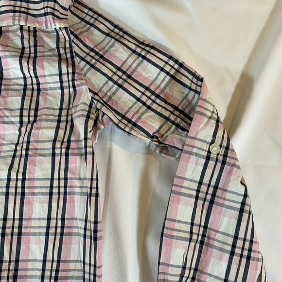 Gap EUC Boyfriend fit baby pink plaid button down cotton shirt XS - Picture 8 of 10